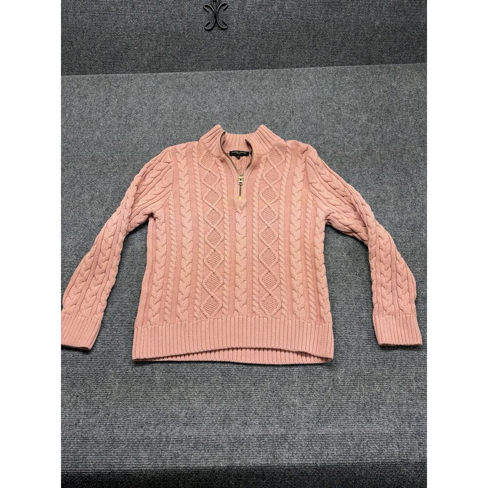 Jeanne Pierre 1/4 Zip Cable Knit Sweater Women’s Size PL Pink Long Sleeve